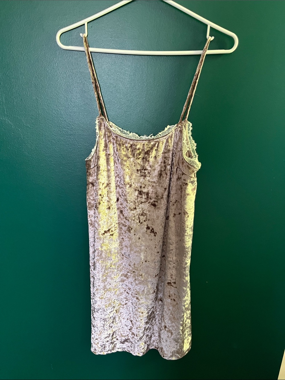 Crush Velvet Lace-Trim Slip Dress in dusty rose